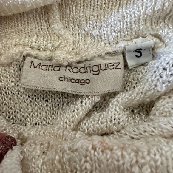 MARIA RODRIGUEZ | 80s Vintage White Linen blend knit turtleneck Sweater - Size S - Picture 5 of 6
